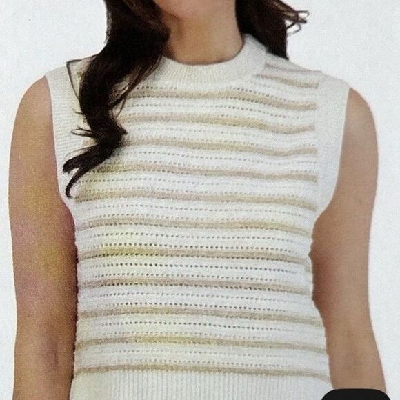 NEW French Connection Women's Sleeveless Sweater Size XXL Ivory/Tan Knit - Picture 2 of 8